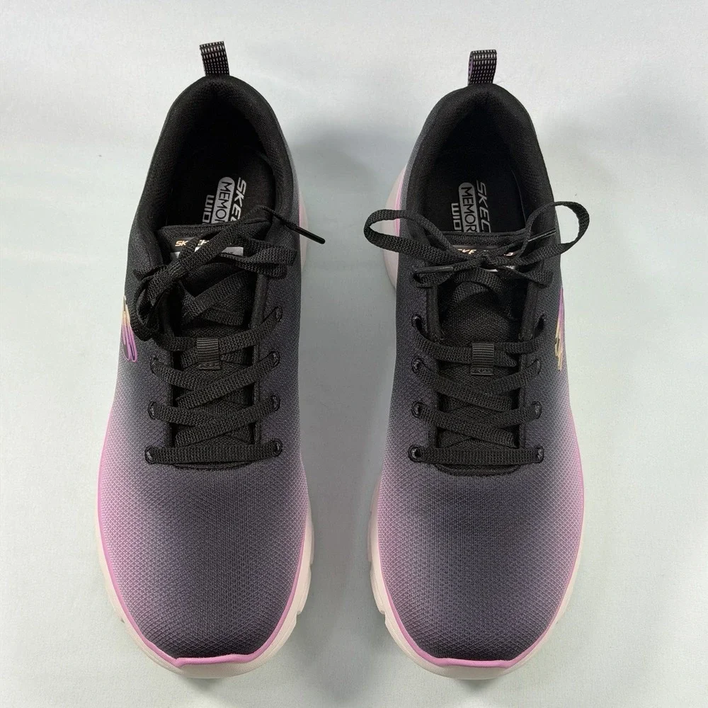 Skechers Womens Size-11 Fashion Fit Build Up Black Pink Lite Weight Sneakers New